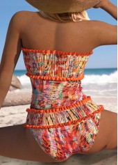 Mid Waisted Orange Leopard Tankini Set