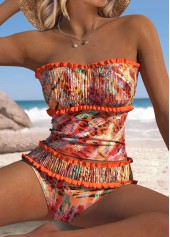 Mid Waisted Orange Leopard Tankini Set