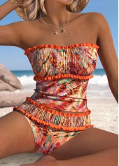 Mid Waisted Orange Leopard Tankini Set