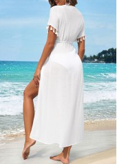 White Tassel Short Sleeve Twist Cover Up