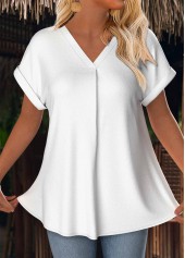 White Short Sleeve V Neck T Shirt