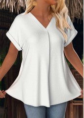 White Short Sleeve V Neck T Shirt
