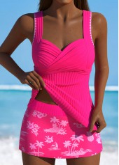 Tropical Plants Print Hot Pink Tankini Set
