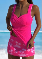 Tropical Plants Print Hot Pink Tankini Set