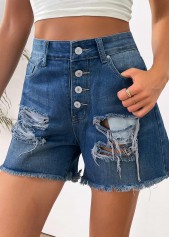 American Flag Denim Blue Straight Leg Button Fly Shorts