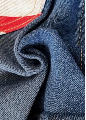 American Flag Denim Blue Straight Leg Button Fly Shorts