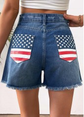 American Flag Denim Blue Straight Leg Button Fly Shorts