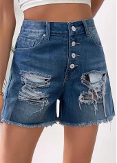 American Flag Denim Blue Straight Leg Button Fly Shorts