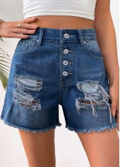 American Flag Denim Blue Straight Leg Button Fly Shorts