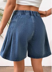 Denim Blue Wide Leg Button Fly High Waisted Shorts