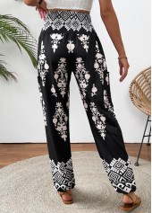 Tribal Print Black Jogger Elastic Waist High Waisted Pants