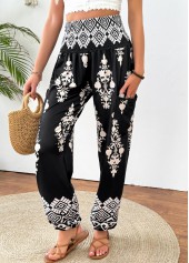 Tribal Print Black Jogger Elastic Waist High Waisted Pants