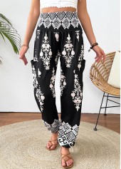 Tribal Print Black Jogger Elastic Waist High Waisted Pants