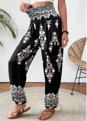 Tribal Print Black Jogger Elastic Waist High Waisted Pants