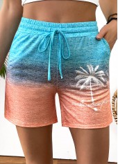 Ombre Multi Color Straight Leg Elastic Waist Shorts