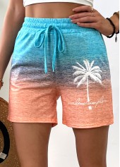 Ombre Multi Color Straight Leg Elastic Waist Shorts