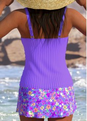 High Waisted Floral Print Light Purple Tankini Set