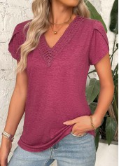 Dark Reddish Purple Short Sleeve V Neck T Shirt