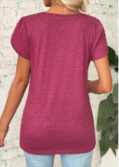 Dark Reddish Purple Short Sleeve V Neck T Shirt