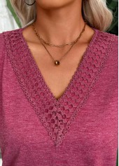 Dark Reddish Purple Short Sleeve V Neck T Shirt