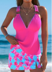 Plus Size Mid Waisted Hot Pink Tankini Set