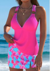 Plus Size Mid Waisted Hot Pink Tankini Set