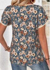 Floral Print Multi Color Short Sleeve V Neck Blouse