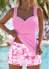 Mid Waisted Marine Life Print Pink Tankini Set