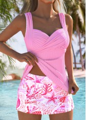 Mid Waisted Marine Life Print Pink Tankini Set