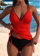 Mid Waisted Red Cut Out Tankini Set