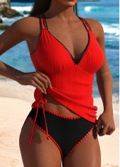 Mid Waisted Red Cut Out Tankini Set