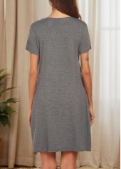 Dark Grey Split Neck Short Sleeve Nightdress