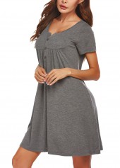 Dark Grey Split Neck Short Sleeve Nightdress