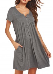 Dark Grey Split Neck Short Sleeve Nightdress