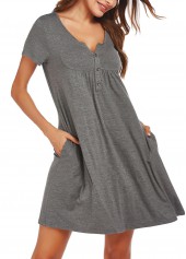 Dark Grey Split Neck Short Sleeve Nightdress