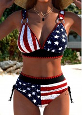 High Waisted American Flag Print Multi Color Bikini Set