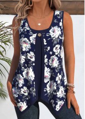 Floral Print Navy Sleeveless Tank Top and Camsiole
