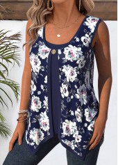 Floral Print Navy Sleeveless Tank Top and Camsiole