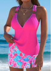 Plus Size Mid Waisted Hot Pink Tankini Set