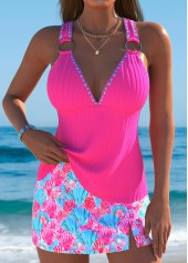 Plus Size Mid Waisted Hot Pink Tankini Set
