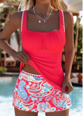 Red Mid Waisted Tribal Print Tankini Set
