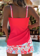 Red Mid Waisted Tribal Print Tankini Set