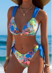 Low Waisted Tribal Print Blue Bikini Set