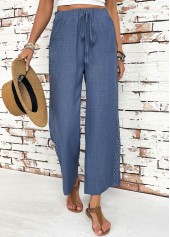 Denim Blue Straight Leg Elastic Waist High Waisted Pants