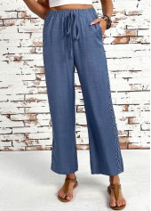 Denim Blue Straight Leg Elastic Waist High Waisted Pants