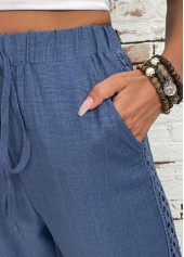 Denim Blue Straight Leg Elastic Waist High Waisted Pants