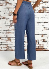 Denim Blue Straight Leg Elastic Waist High Waisted Pants