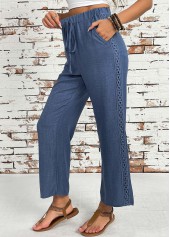 Denim Blue Straight Leg Elastic Waist High Waisted Pants