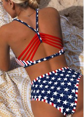 Mid Waisted American Flag Print Navy Bikini Set