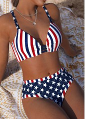 Mid Waisted American Flag Print Navy Bikini Set